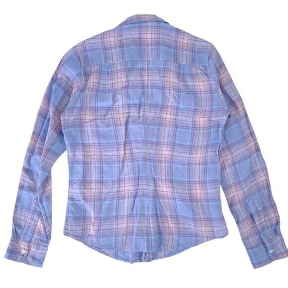 Frank & Eileen Barry Linen Plaid Button Up Shirt Size XS Blue Pink - Picture 2 of 7